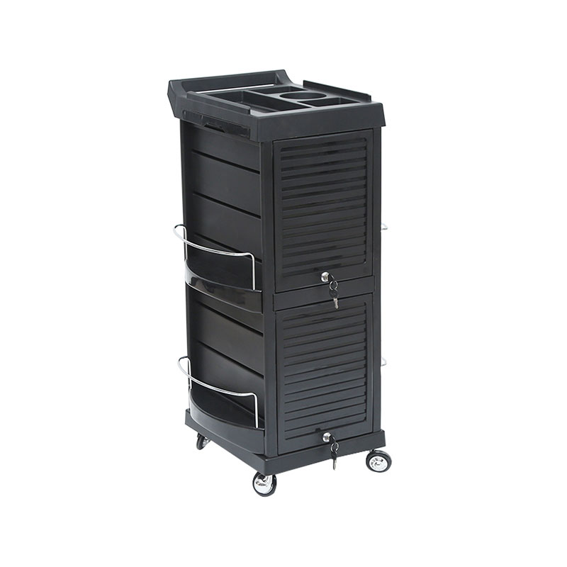 HZ2034 Carro de salón negro con cerradura de 6 cajones