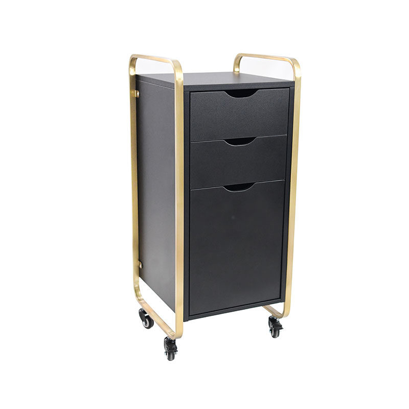 HZ2083BK / HZ2083 Gabinete de peluquería de peluquería de belleza negra con marco de metal dorado