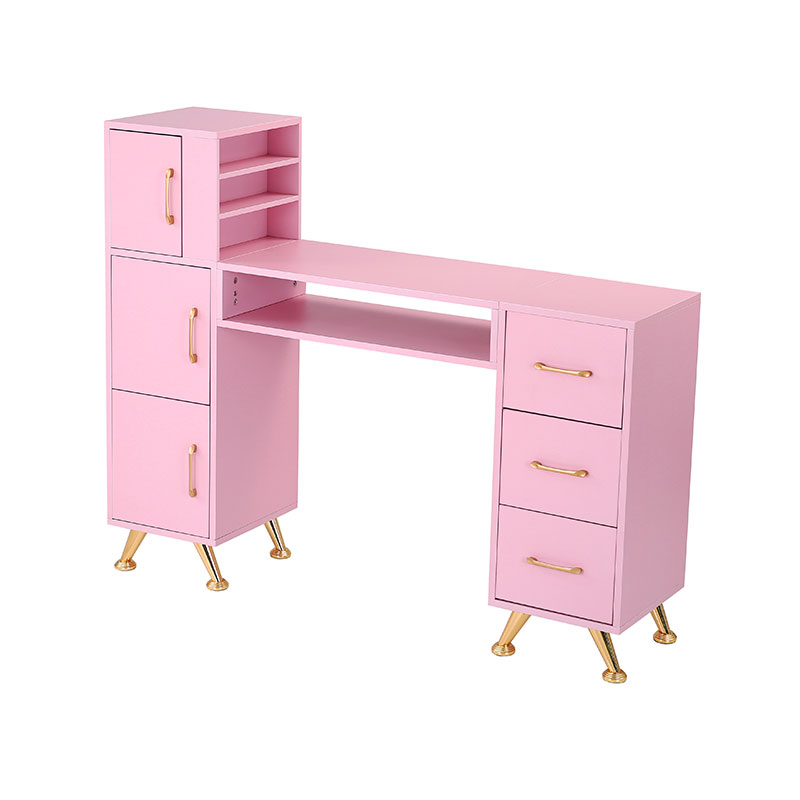 Mesa de manicura HZ2024BP, escritorio para uñas para técnicos de uñas con tapa de vidrio y reposamuñecas