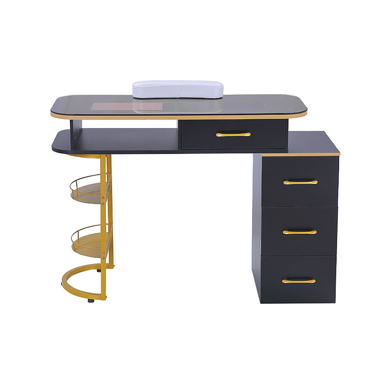 Estación de escritorio para uñas con tapa de vidrio de mesa de manicura HZ2055 / HZ2055B con 4 cajones y estantes de almacenamiento de 2 niveles
