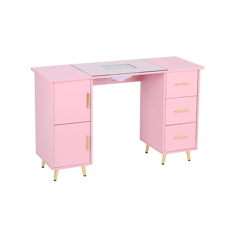 HZ2042PK / HZ2042BK Mesa de manicura para escritorio de uñas para técnicos de uñas con tapa de vidrio y reposamuñecas