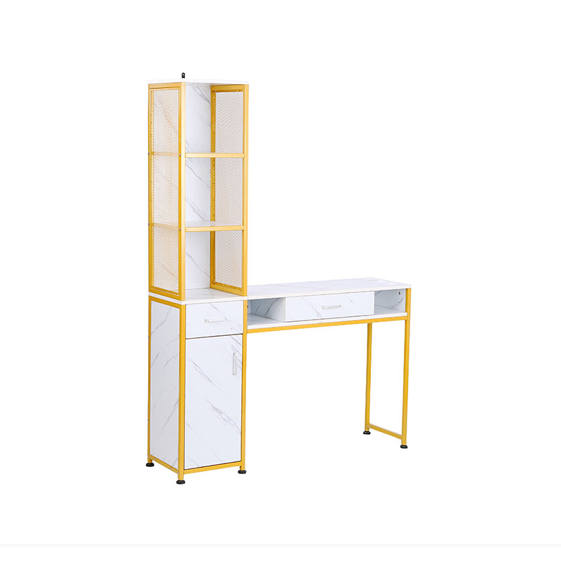 HZ2049 Panel con patrón de mármol y mesa de manicura con soporte goid chapado