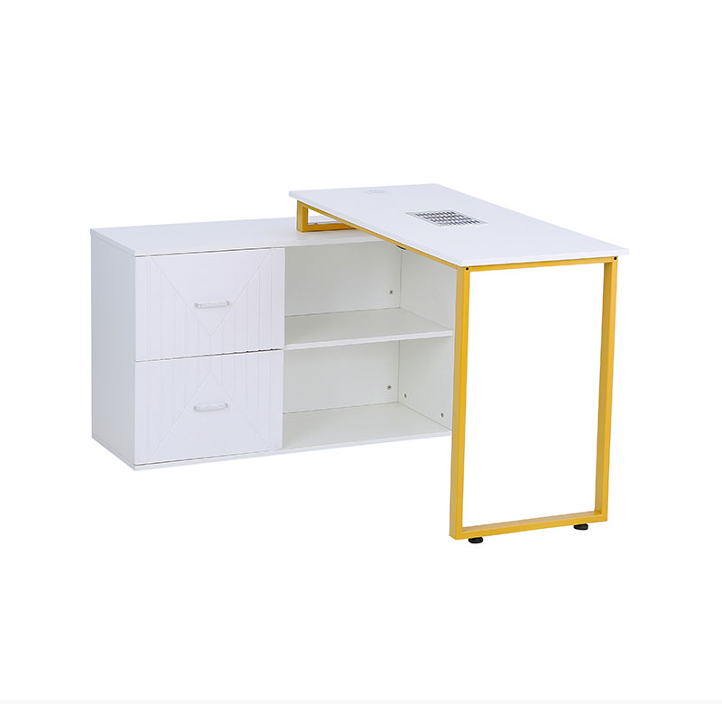 HZ2052 Mesa de manicura blanca y dorada para tecnología de uñas con cojín para la muñeca