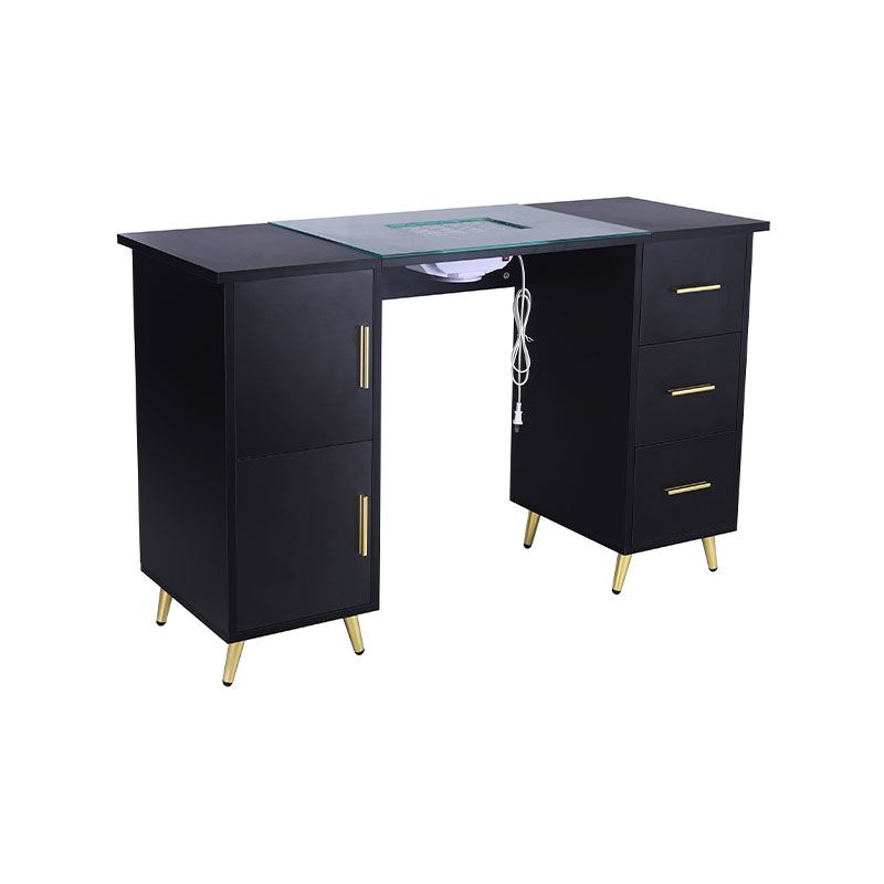 HZ2042PK / HZ2042BK Mesa de manicura para escritorio de uñas para técnicos de uñas con tapa de vidrio y reposamuñecas