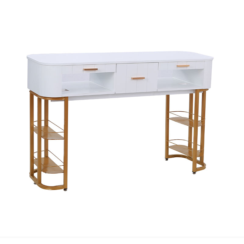Mesa de manicura HZ2053 con cajones de almacenamiento y estantes abiertos