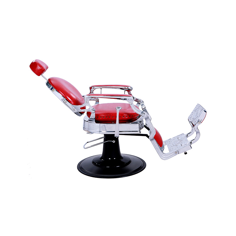 HZ8799DR Silla de barbero con marco rojo brillante plateado