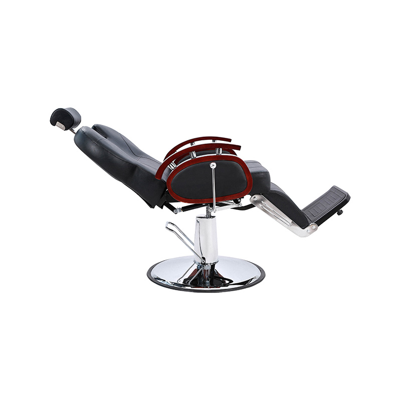 Silla de barbero reclinable hidráulica con pasamanos de madera negra HZ8705B