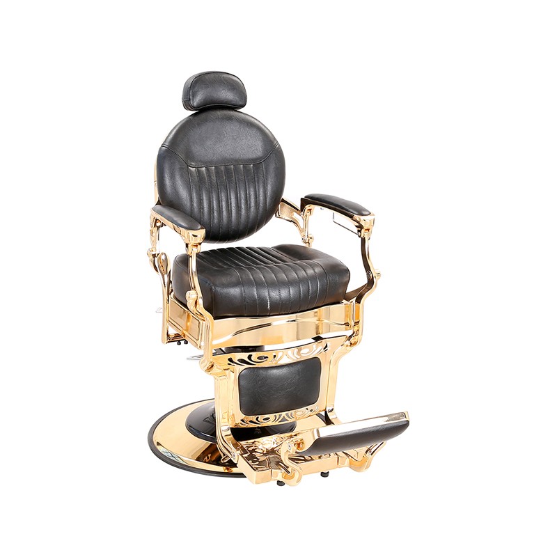 HZ8799C Silla de peluquero vintage negra y dorada con estructura de aluminio, capacidad resistente de 200 kg