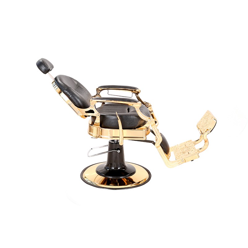 HZ8799C Silla de peluquero vintage negra y dorada con estructura de aluminio, capacidad resistente de 200 kg