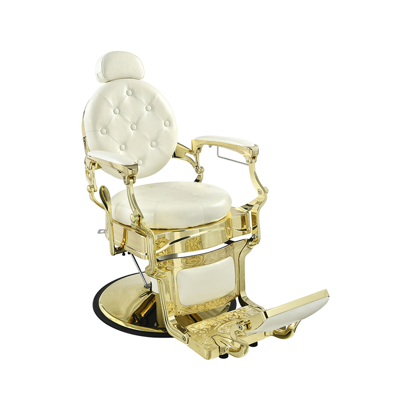 HZ8799 Silla de peluquero vintage blanca y dorada