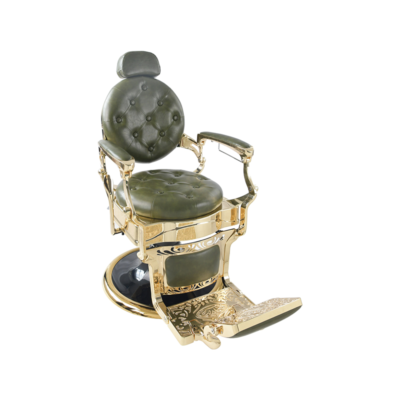 HZ8799 Silla de barbero vintage verde y dorado