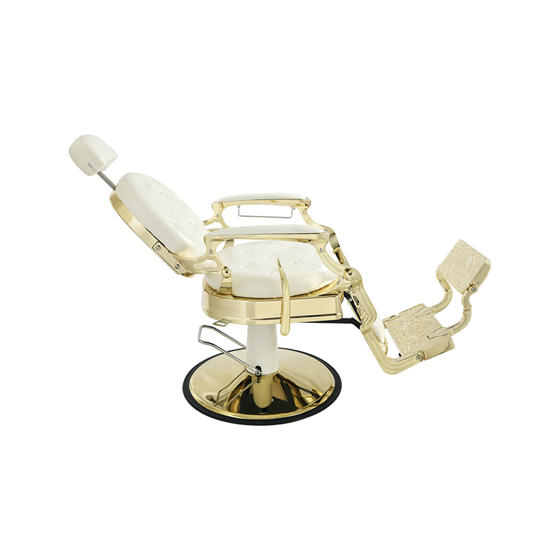 HZ8799 Silla de peluquero vintage blanca y dorada