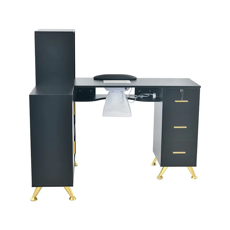 HZ2114 Escritorio para polvo de uñas con estante, negro/blanco, 3 cajones