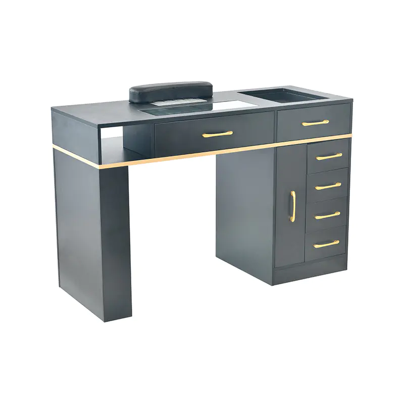 HZ2047B Escritorio para polvo de uñas con tapa de cristal, negro/blanco