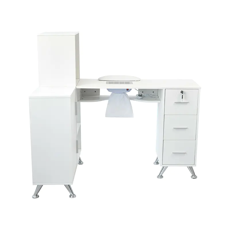 HZ2114 Escritorio para polvo de uñas con estante, negro/blanco, 3 cajones