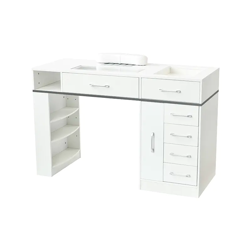 HZ2047B Escritorio para polvo de uñas con tapa de cristal, negro/blanco