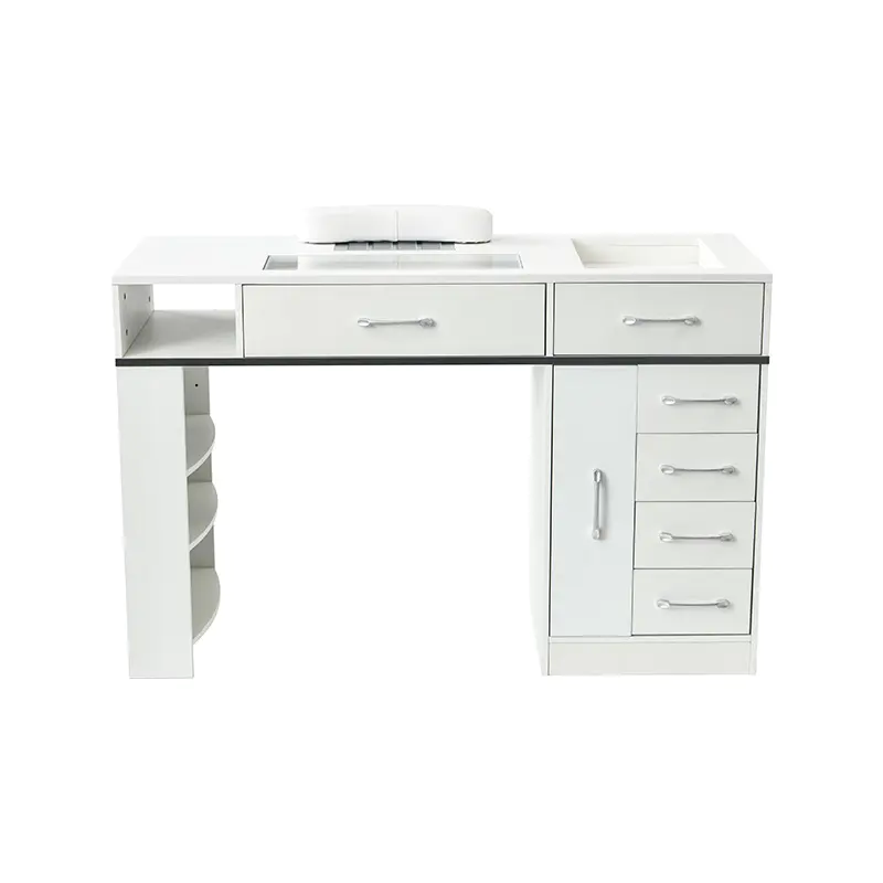 HZ2047B Escritorio para polvo de uñas con tapa de cristal, negro/blanco