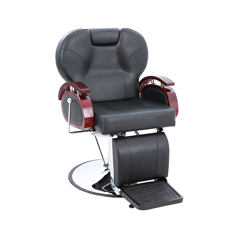 Silla de barbero reclinable hidráulica con pasamanos de madera negra HZ8705B