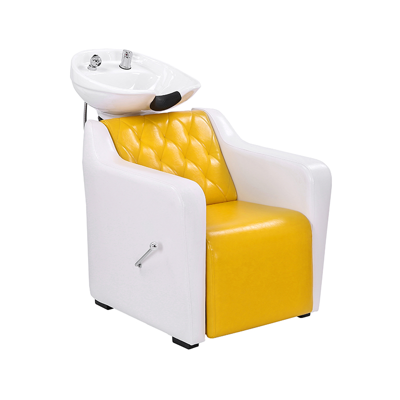 HZ9081 Silla de champú blanca y amarilla con reposapiernas reclinable