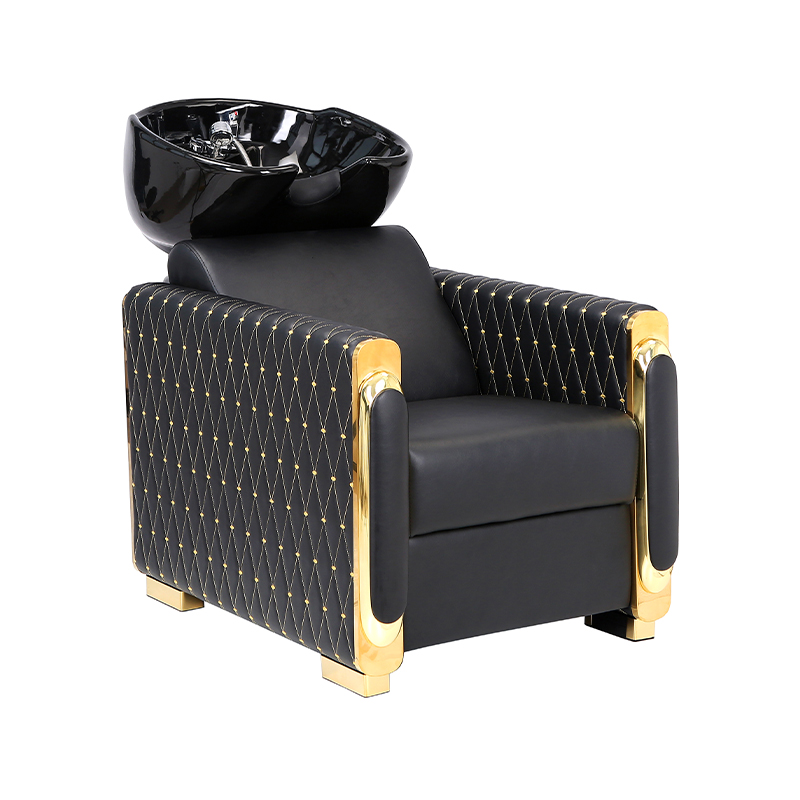 HZ9107 Silla de estación de champú con retrolavado dorado y negro